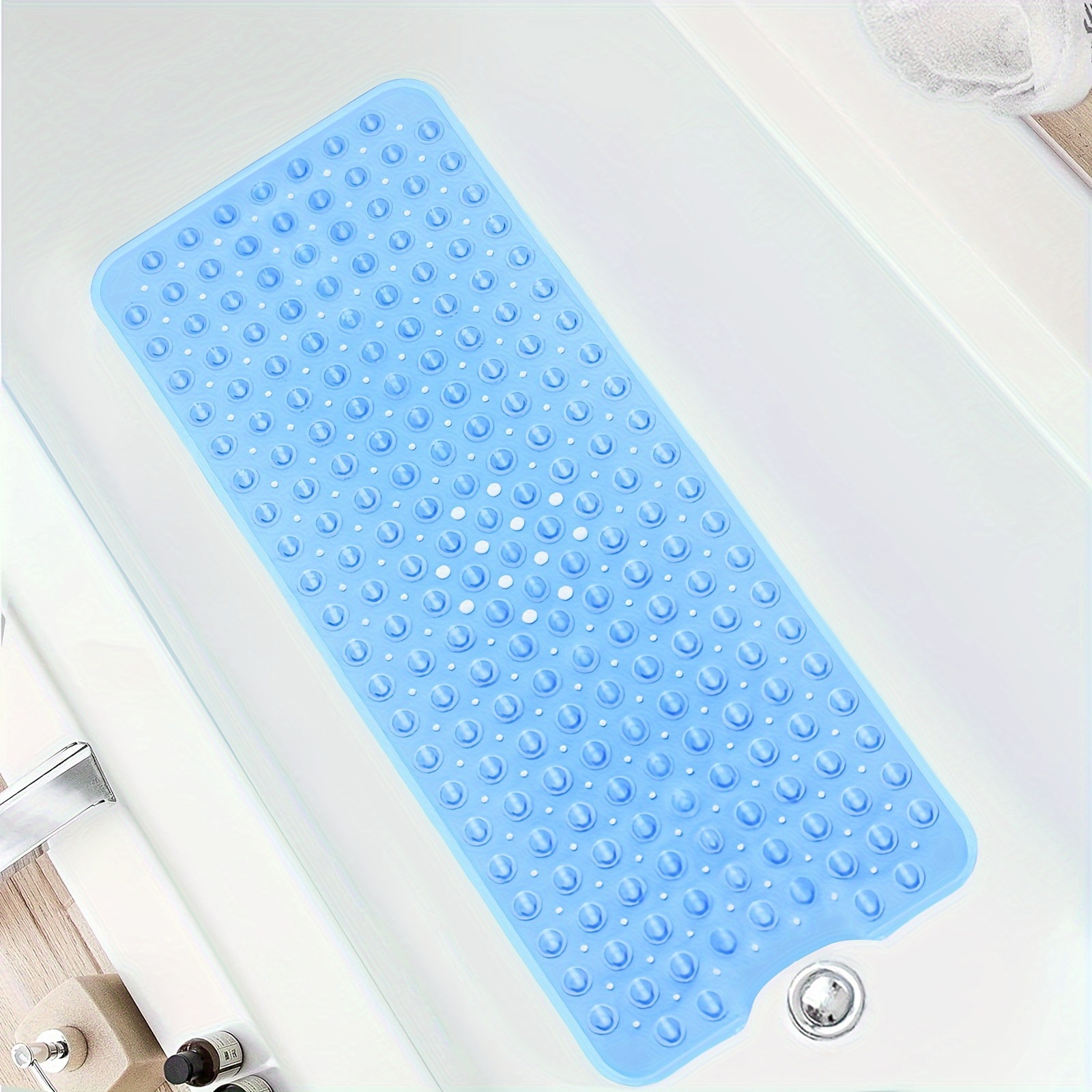 

1pc Polka Dot Patterned Non-slip Bath Rug With 200 Suction Cups, Pvc Shower Mat, Machine Washable Square Bathtub Mat For Bathroom Safety And Comfort