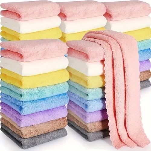 20 Coral Fleece Face Washcloth - And Absorbent Microfiber Washcloths, Reusable And Fade-Resistant, Pastel Geometric Patterns (Multicolor Option Included)