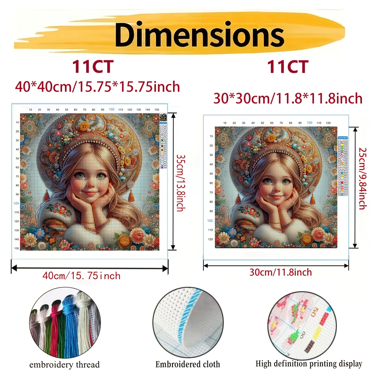 Frameless Cross-Stitch Printed Kit Featuring Blonde with Flower Adornment