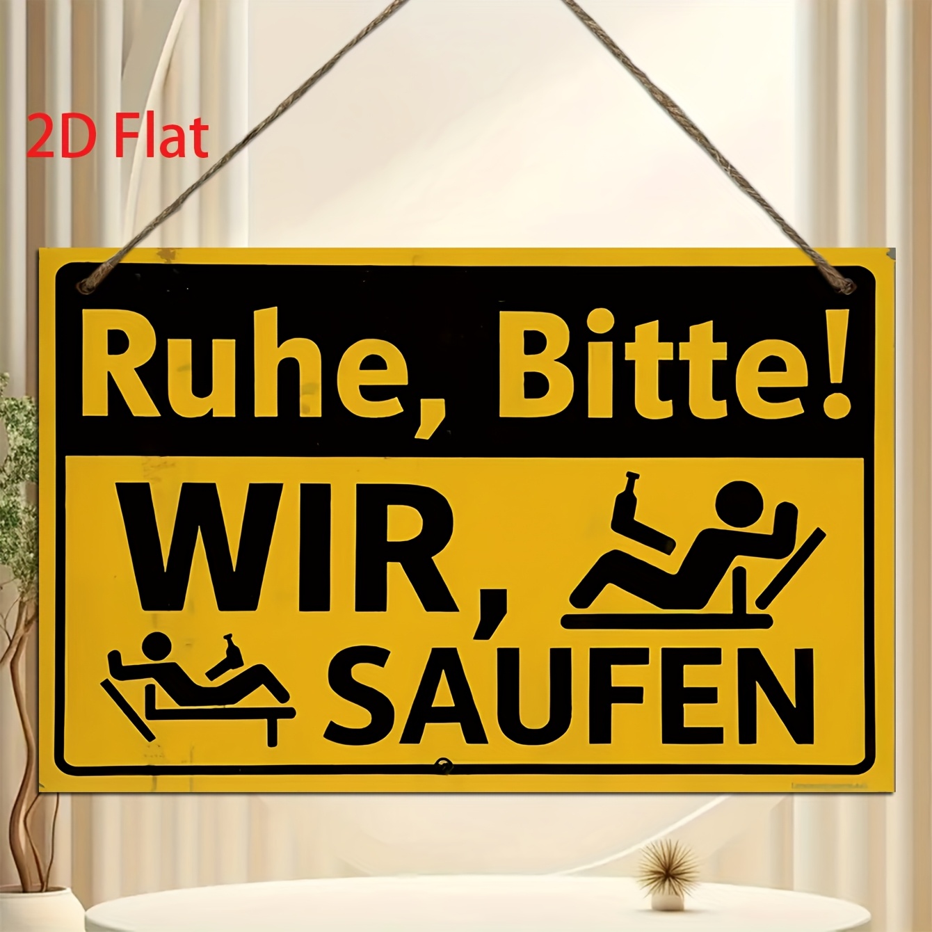 TEMU 2d Flat, Decorative Plaque And Ornament, Room Decoration. 1pc Humorous German Beer Sign, "ruhe, Bitte!" Wir, Saufen" Wall Art, Vintage Wooden