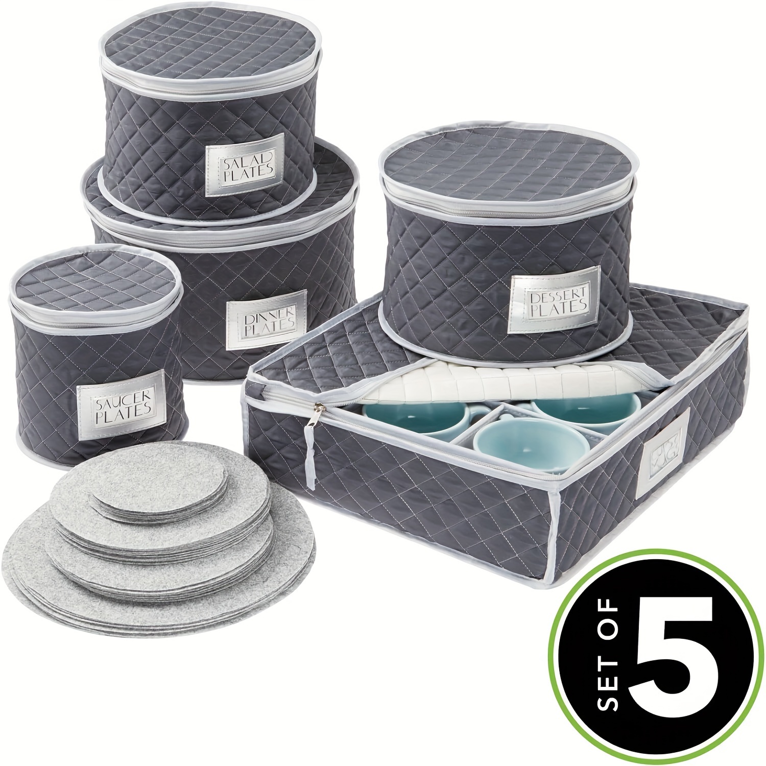 TEMU China Storage Containers For 12 Setting, Hard Shell China Storage Containers For Dinner Plates, Salad Plates, Dessert Plates, Saucers, Cups, & Mugs - Gray 5pcs Storage Set, Utility Racks