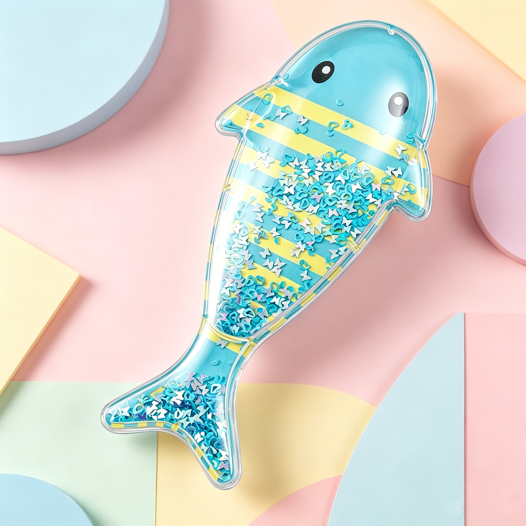 TEMU 青い魚の形 ストライプ柄 ブルーグリッター付き もつれ解きコーム ギフトに最適