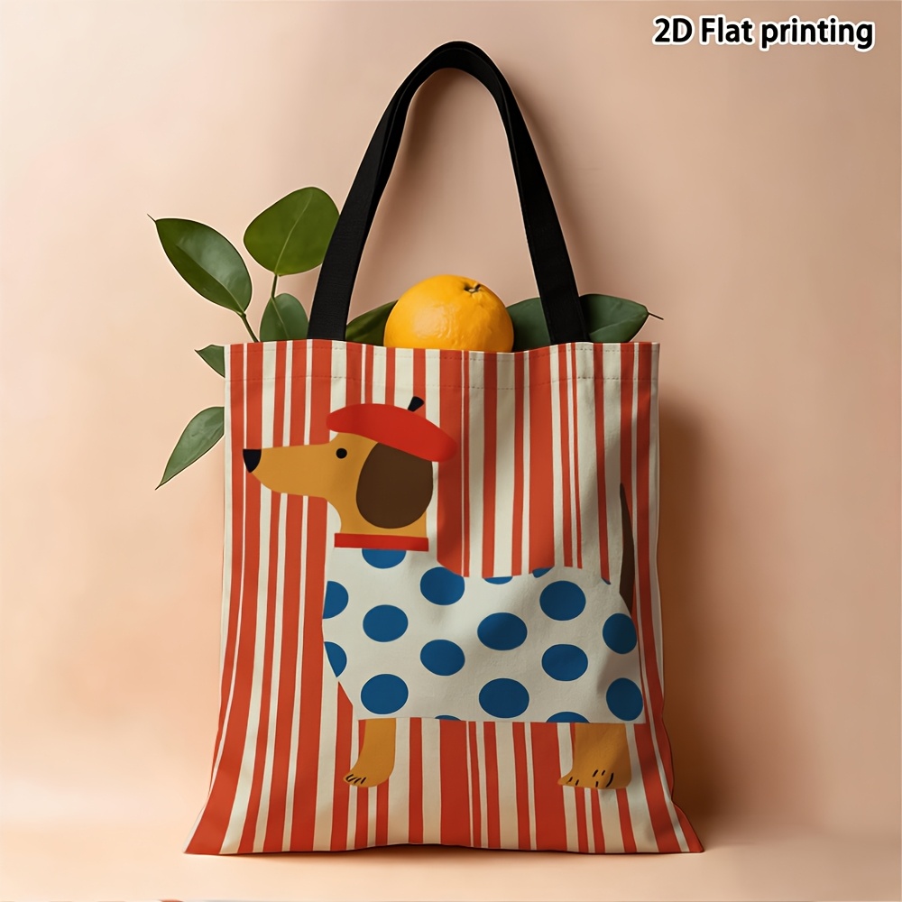 TEMU Borsa tote con stampa fronte-retro, motivo a con cane, 1 pz. Adatta per shopping, e spiaggia��borsa riutilizzabile durevole con trasferimento