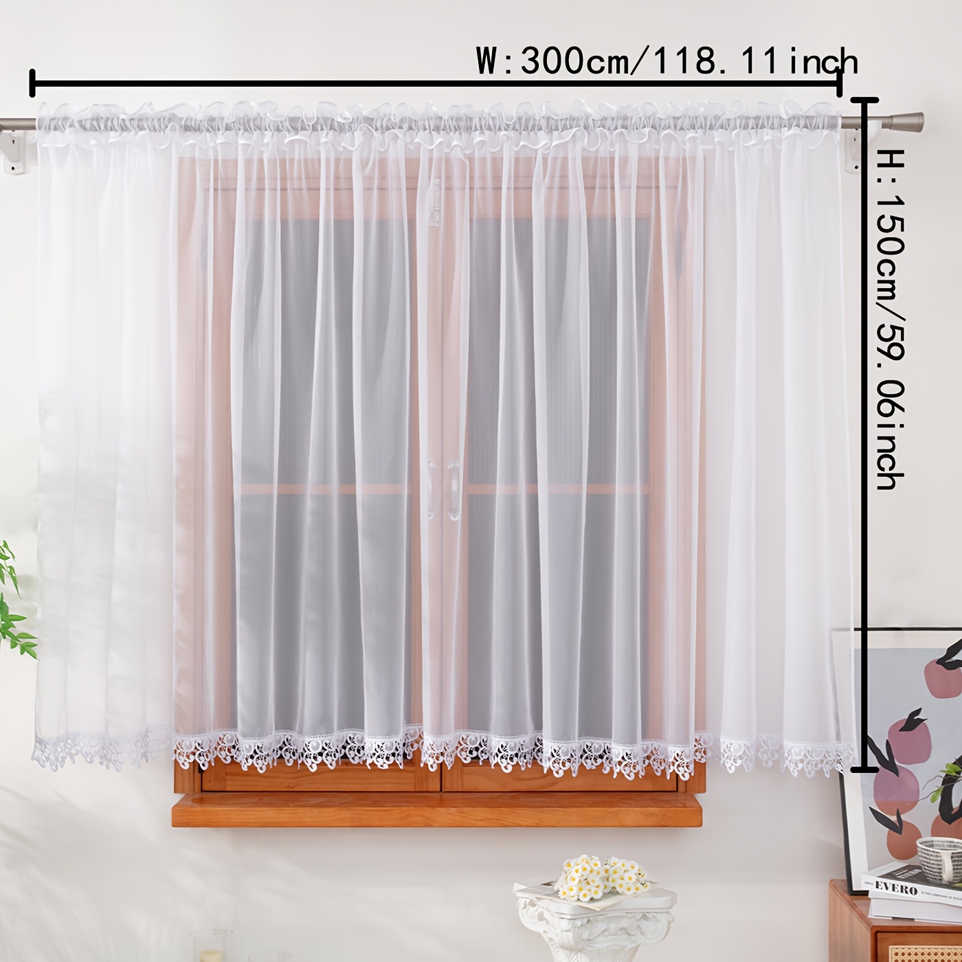 1pc Lace Embroidered Sheer Curtain Panel, Simple Romantic Decorative Window Curtain