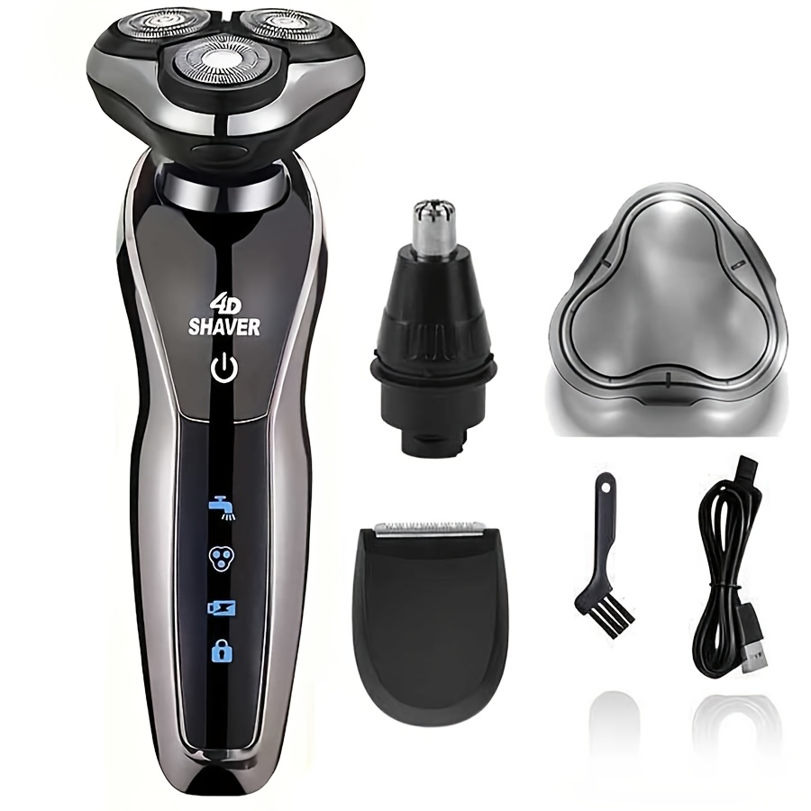 TEMU Men's 3-in-1 Beauty Suit: Combination Of Three-bit Electric Shaver, Nose Hair Trimmer And Sideburns Trimmer, Usb Charging, Portable Shaver With