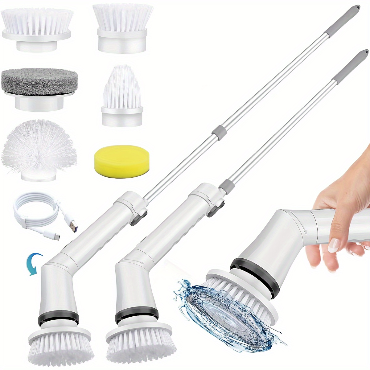 

1set, Electric Spin Scrubber - Bathroom Scrubber With 6 Replaceable Heads, Shower Scrubber Cleaning Brush Adjustable Handle For Bathroom Tub Kitchen Home Floor, Cleaning Supplies, Cleaning Tool