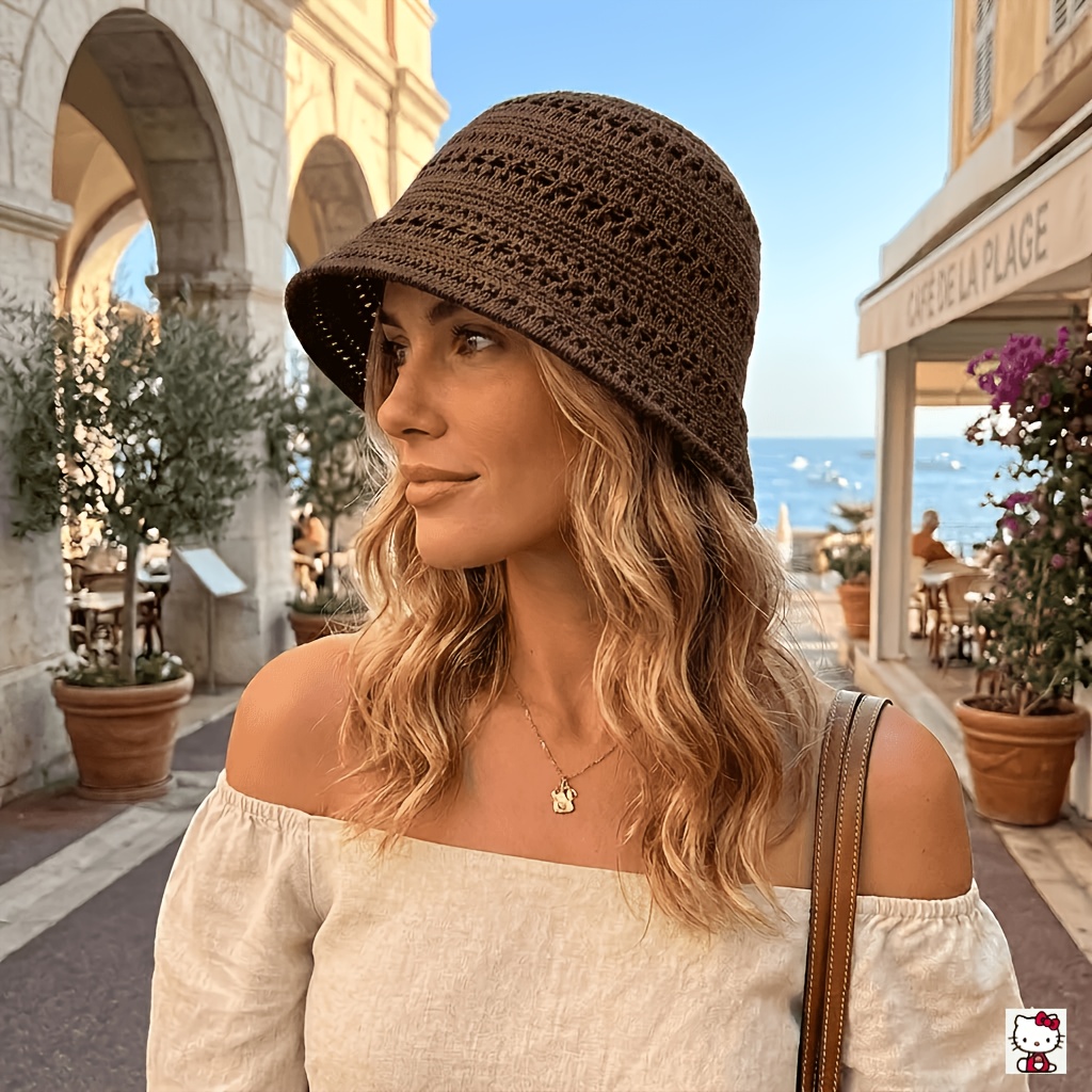 1pc Of New Summer Women's Hollow-out Sun Hat, Featuring A Breathable, Lightweight, And Stylish Design, Suitable For Shopping, Traveling, And