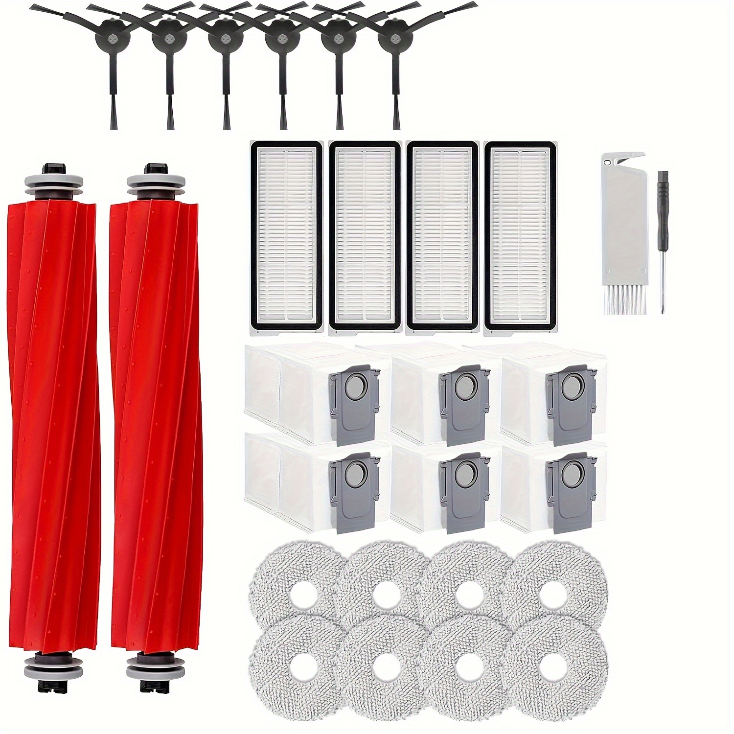 28pcs Additions Kit For Pro/ Maxv/ S/ Plus | Includes 2 Main Brush Rollers, 6 Brushes, 4 Filters, 8 Mop Pads, 6 Dust Bags, And Cleaning Tool