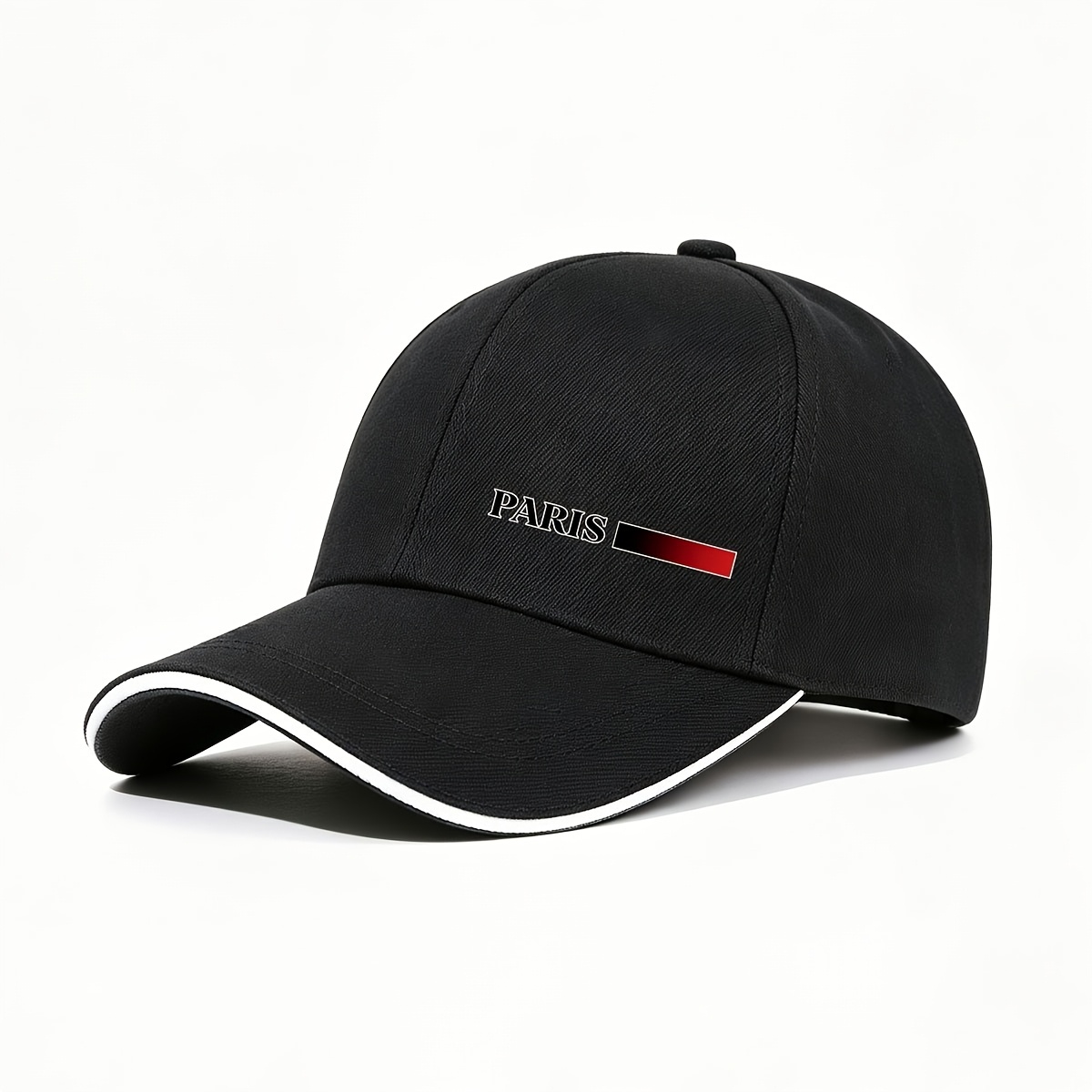 TEMU Unisex Baseball With "paris" Text And Black-red Gradient Stripe Print - Suitable For Daily , Travel, , And Outdoor Activities, Everyday Wear