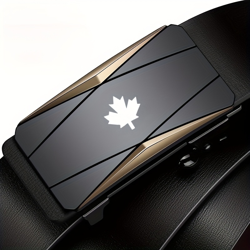 Maple Leaf Pattern Men's Ratchet Belt Automatic Buckle Dress Pants