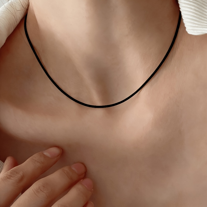 TEMU 1pc Of Fashionable And Minimalist Stainless Steel Black Round Snake Chain Necklace, Unisex Multifunctional Jewelry, Versatile Fashion Additions