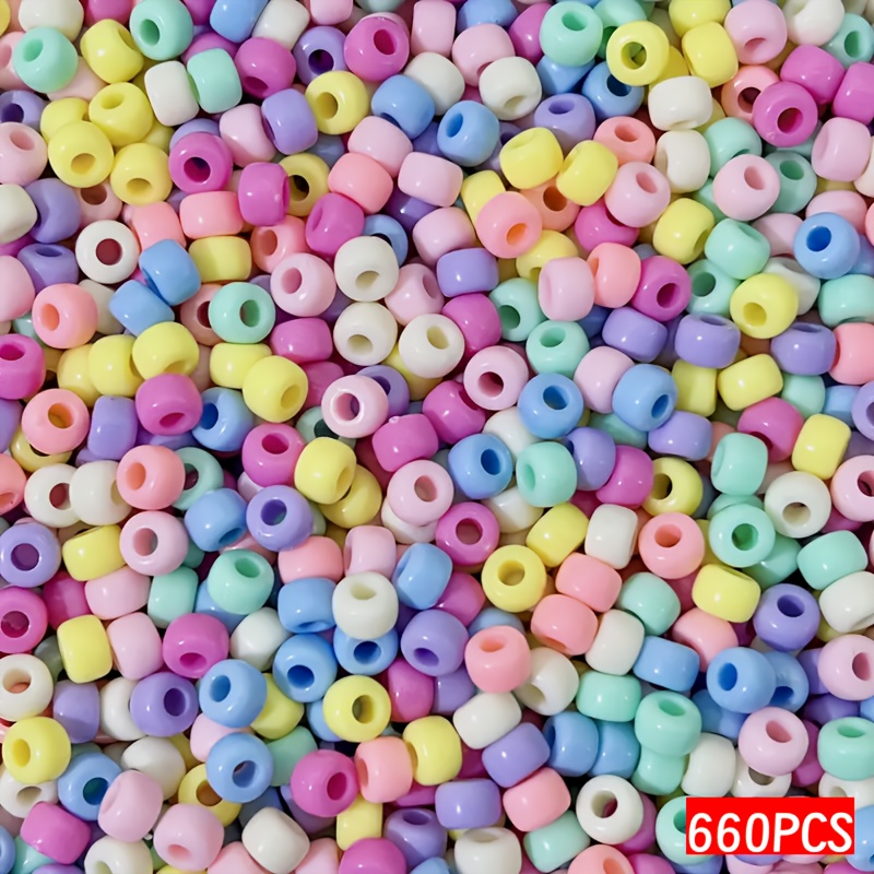 Image of 660pcs/1120pcs Light Mixed Color Acrylic Large Hole Beads, 7mm Beads For Bracelets, Necklaces, Earrings, And Other Jewelry Making, Supplies, Spacer Beads