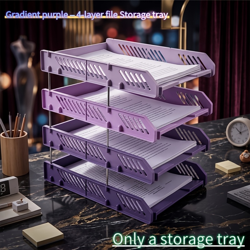 TEMU (Violet Graduel) Boîte à Fiches Détachable à 4 Couches en Plastique, Bureau Épaissi, Matériel de Papeterie, Organisation, Classification, Panier