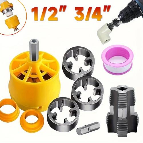 power drill water pipe threading kit 3 dies for inside and outside 1 2in 3 4in 1in tool kit for water pipe threading professional water pipe tools