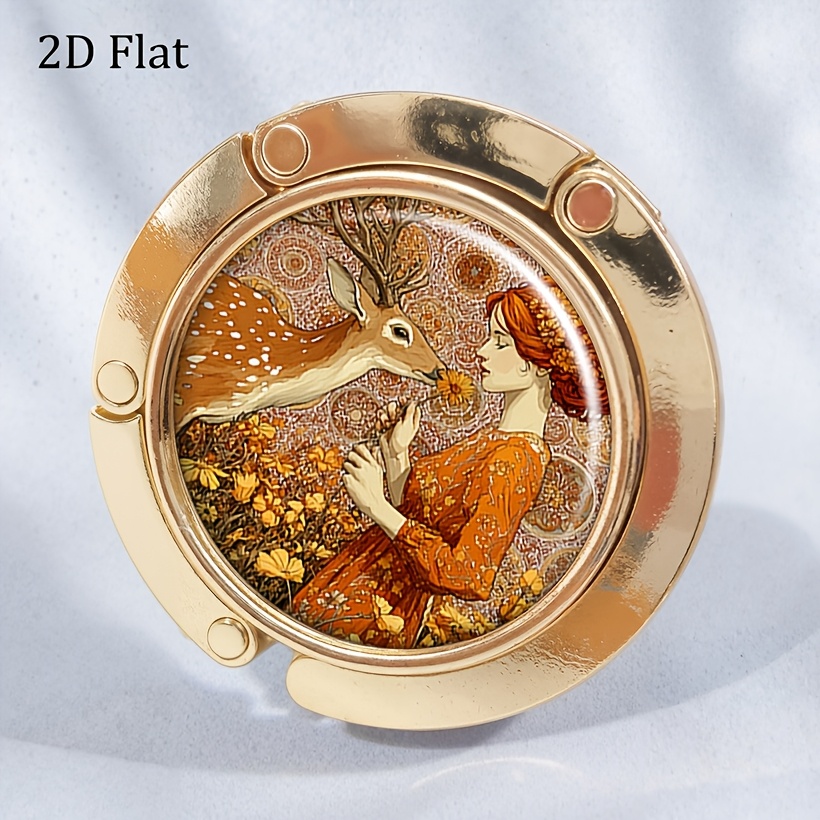 2D Flat Art Nouveau Woman and Deer Autumn Purse Hanger Hook