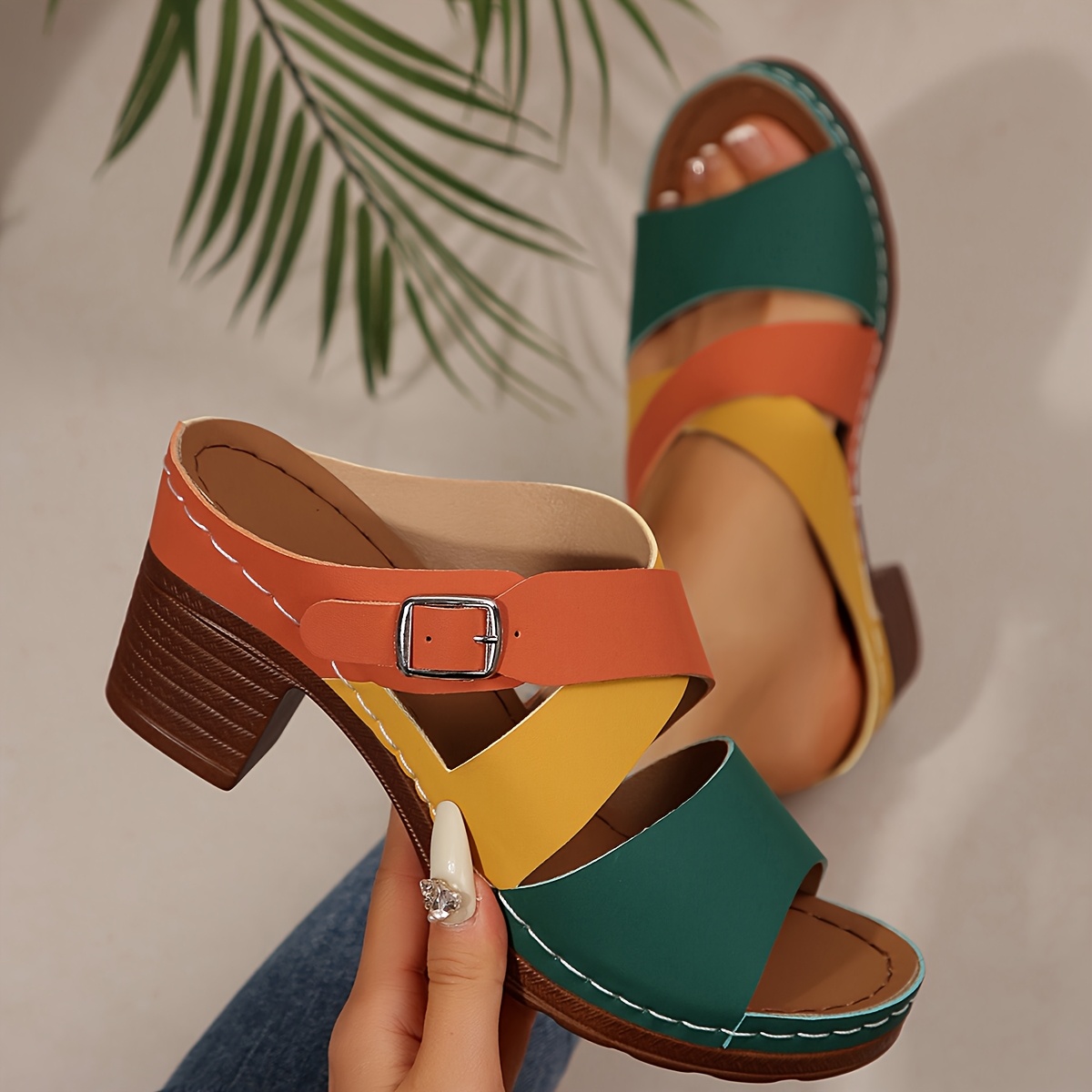 Women'S 2025 Summer Fashionable Wedge Sandals - Comfortable, Slip-On Platform Shoes with Colorful Straps, Synthetic Upper, TPR Sole, Low Heel, Casual Footwear|Colorful Strap Sandals|Synthetic Shoes