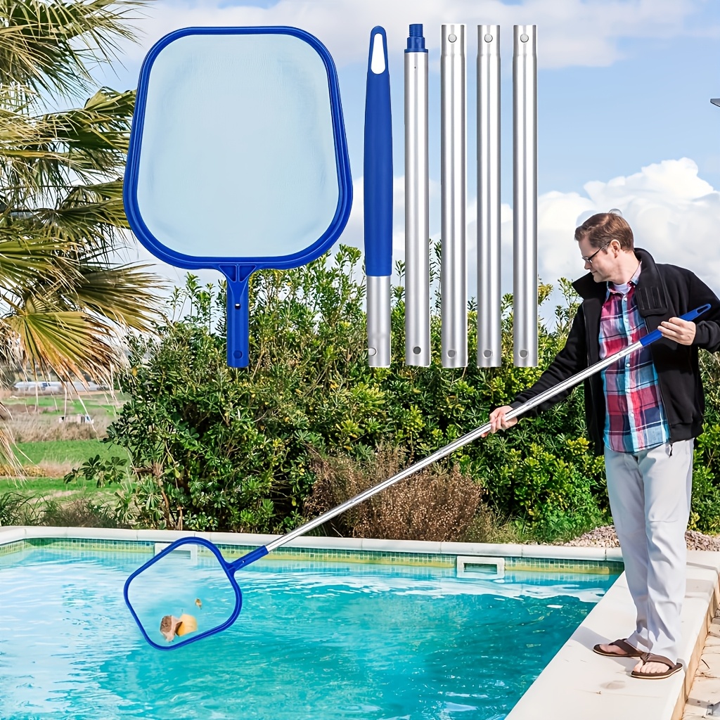 Image of Pool Skimmer Net Kit, Adjustable 5 Connecting 48 Inch Aluminium Pole, Pond Nets For Cleaning, Fine Mesh Leaf Skimmer Netting For Garden Pond Hot Tub Net, Blue