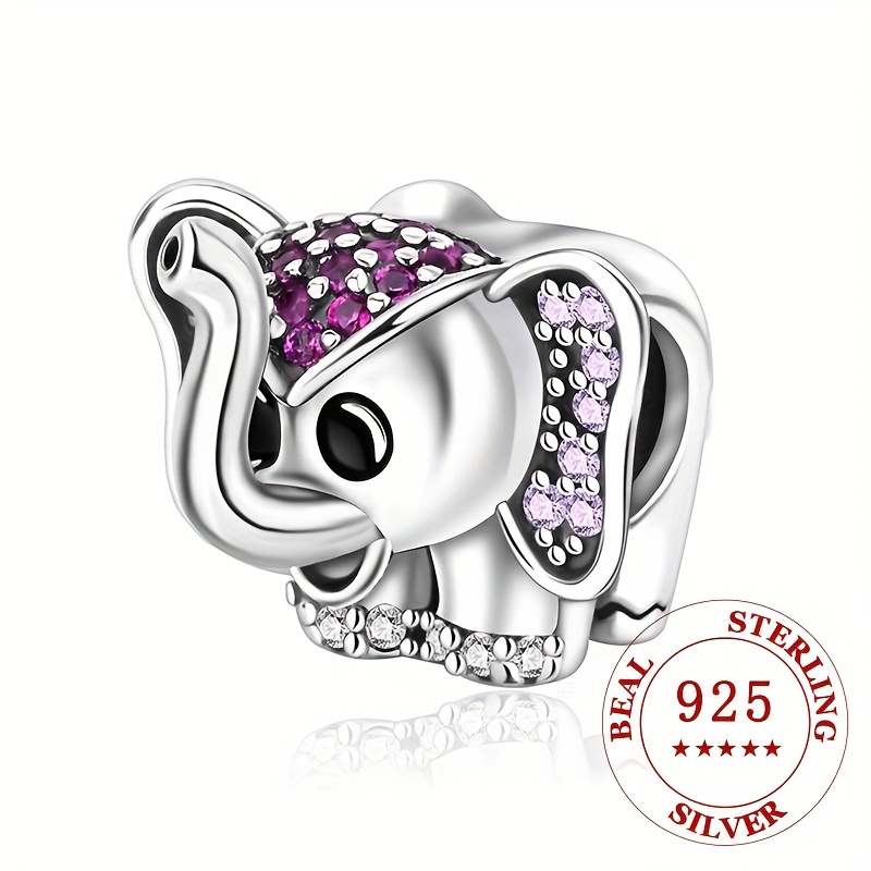 

1pc 925 Sterling Silver Elegant Cute Elephant Shaped Charm Pendant Inlaid Shiny Zircon Animal Theme Charm Bead For Diy Jewelry Making