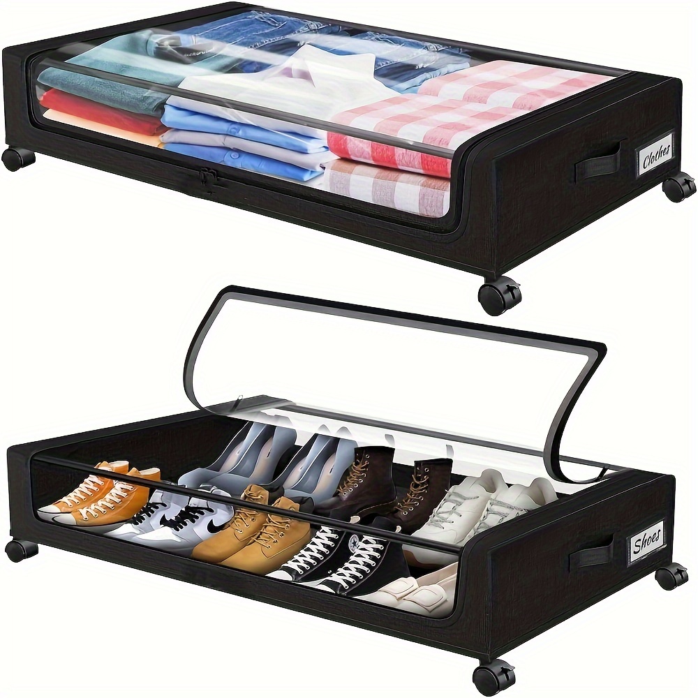 

2 Pack Under Bed Storage With Wheels, Large Capacity Under Bed Storage Containers With Clear Lid, Handle, Label, Rolling Under Bed Shoes Storage Organizer For Clothes, Toy, Shoes, Blanket, Books