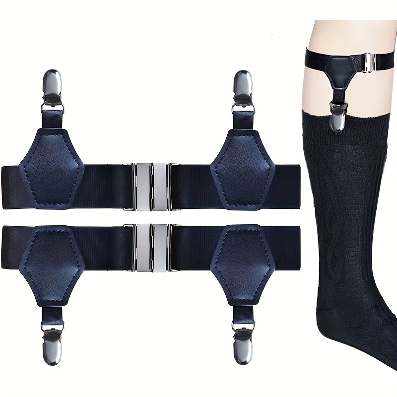 TEMU Set Of 2 Universal Sock Clips For Men And Women, Black Nylon Suspender Clips For Leg Rings, Adjustable Elastic Long Sock Holders