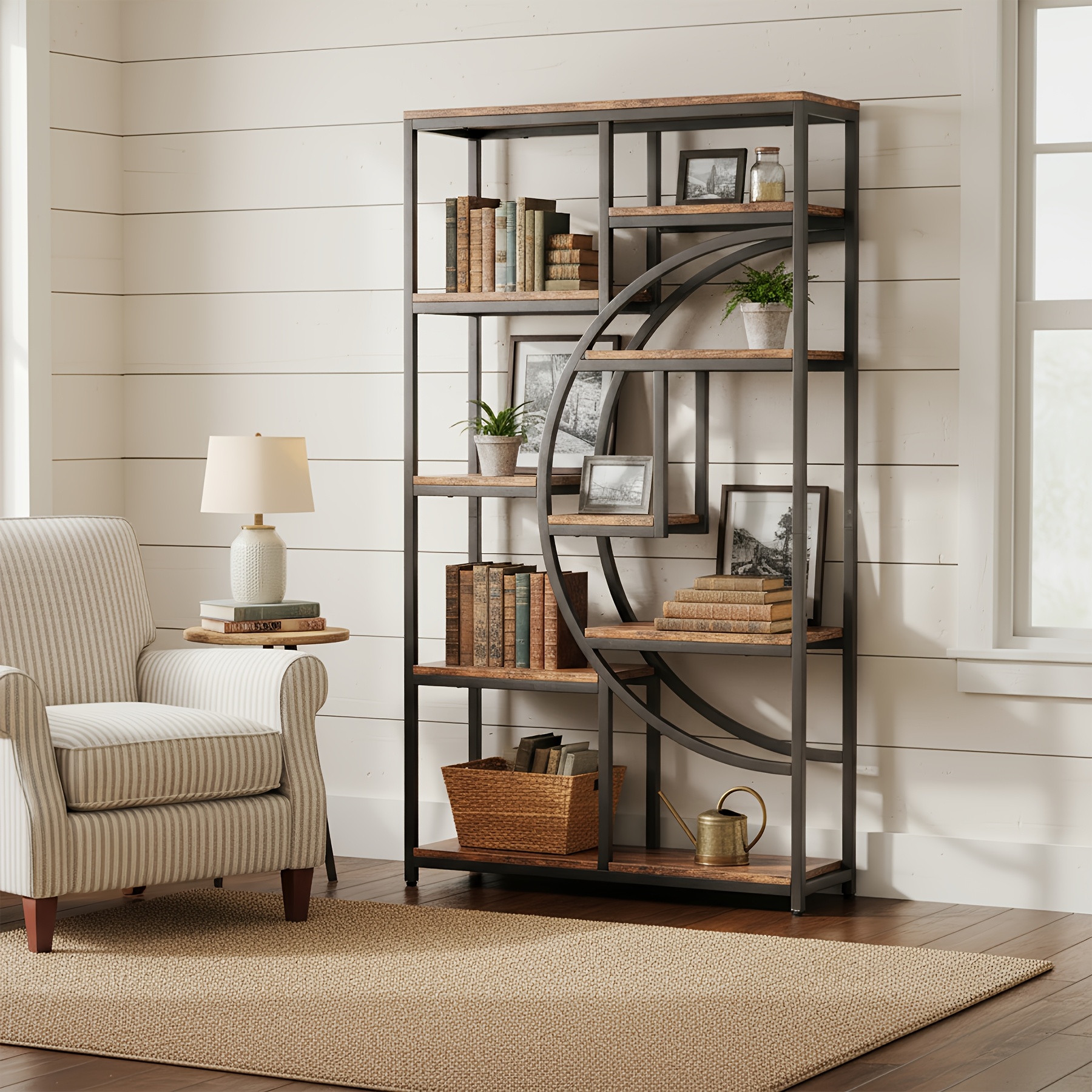 5-Tier Freestanding Tall Bookshelf Bookcase, Industrial Etagere Bookshelves Display Shelf Storage Organizer with 9-Open Storage Shelf for Home Office, Living Room