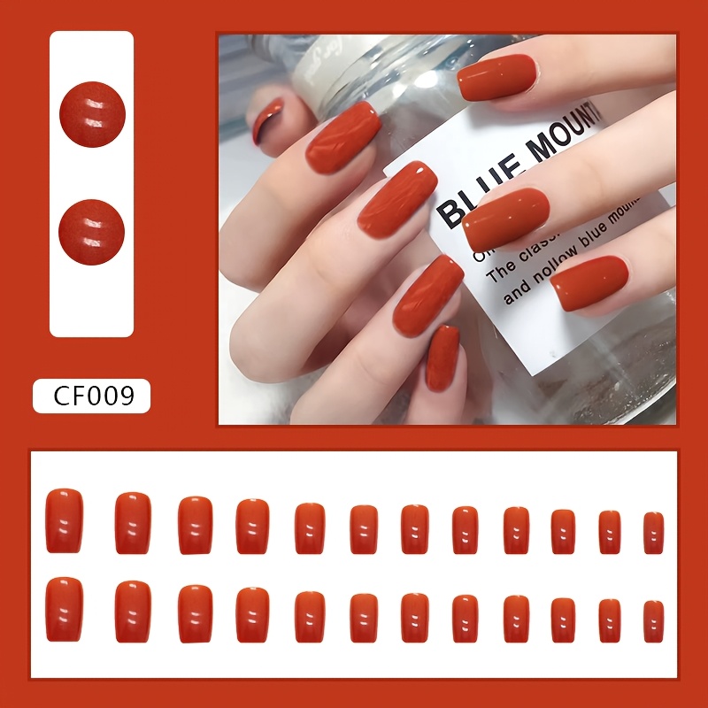 TEMU Medium-length Square-shaped Solid Color "jiaoyanghong" Glossy Press-on Nails, Brightening Effect, Festive Atmosphere, Artificial Nails, Jelly