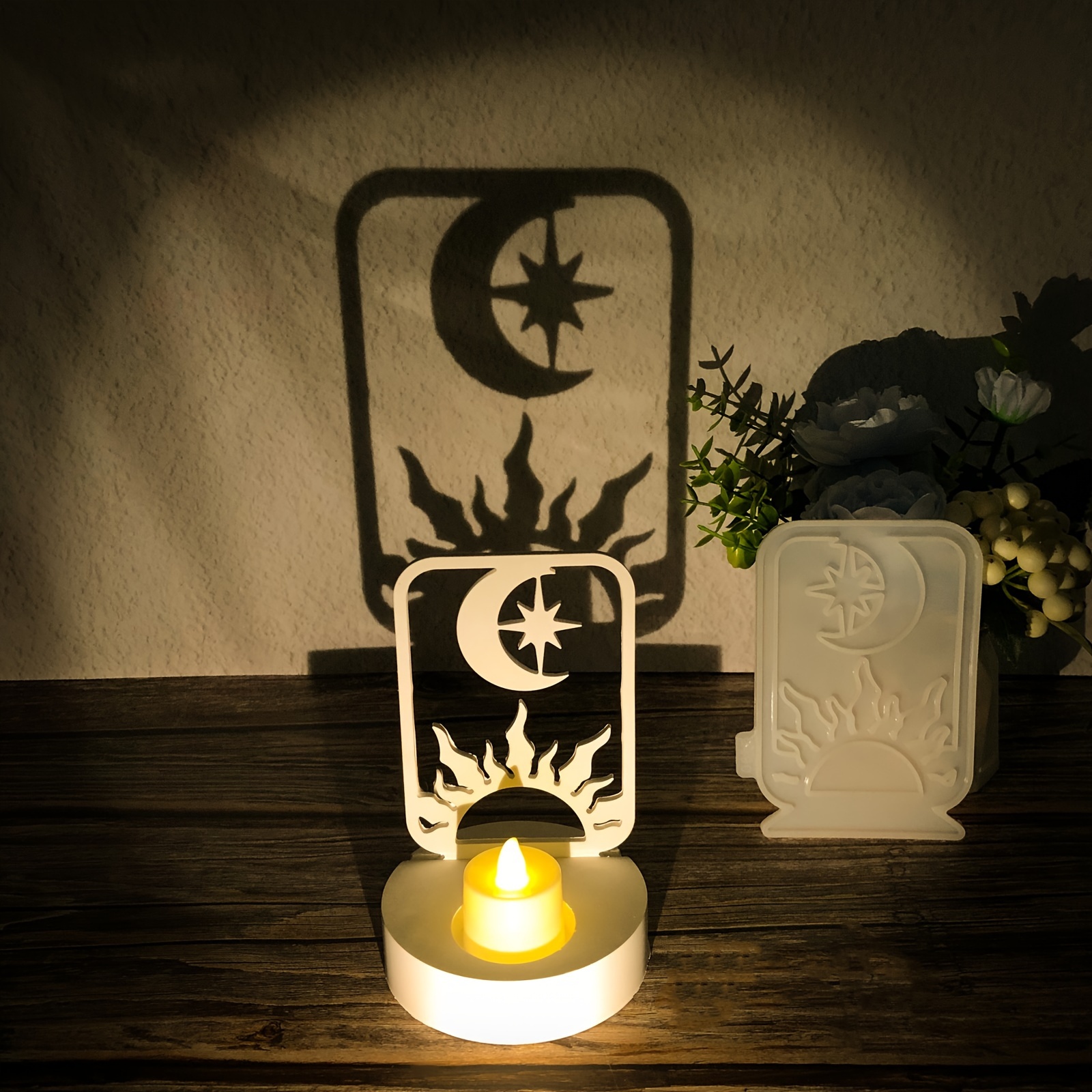 

Silicone Resin Casting Molds Set For Diy Table Decor - Sun And Moon Plug-in Drop Glue Decorations, Moon Star Hollow Candle Holder Molds, Creative Epoxy Craft Making Supplies