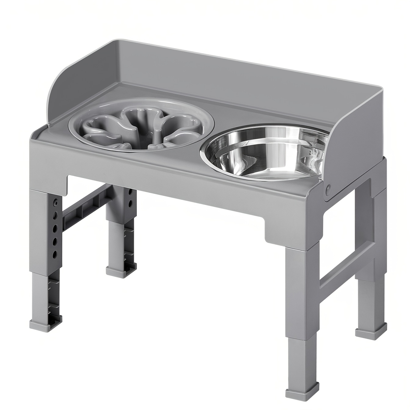 Image of Raised Dog Bowls With Stand, Adjustable Slow Feeder, Non Spill, Foldable, 42.5 X 24 X 28.5-36.5cm, Black And Grey