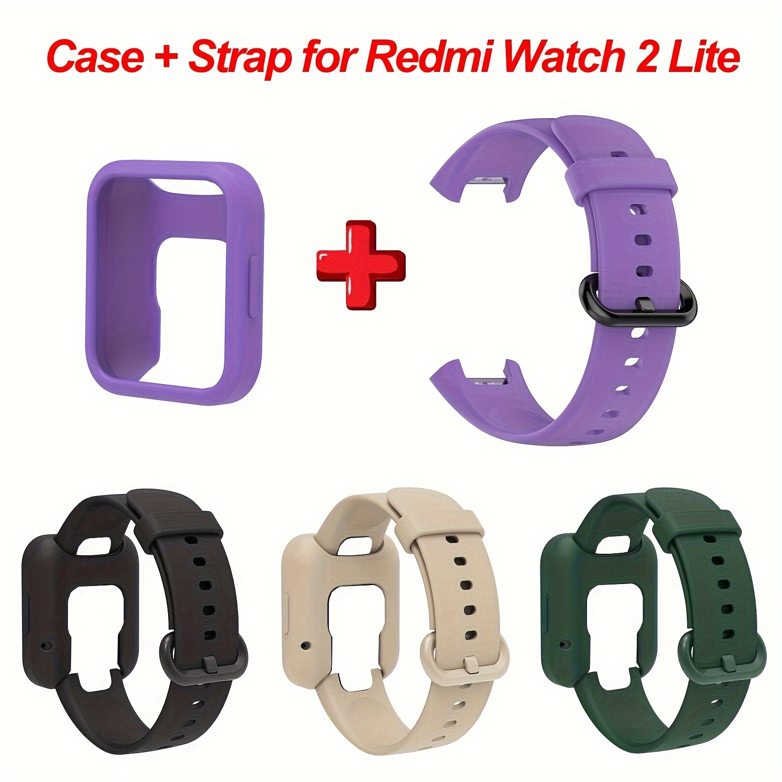 

Xiaomi Redmi Watch 2 Lite & 2 Compatible Silicone Strap And Protective Case Cover Set - Soft, Durable Wristband
