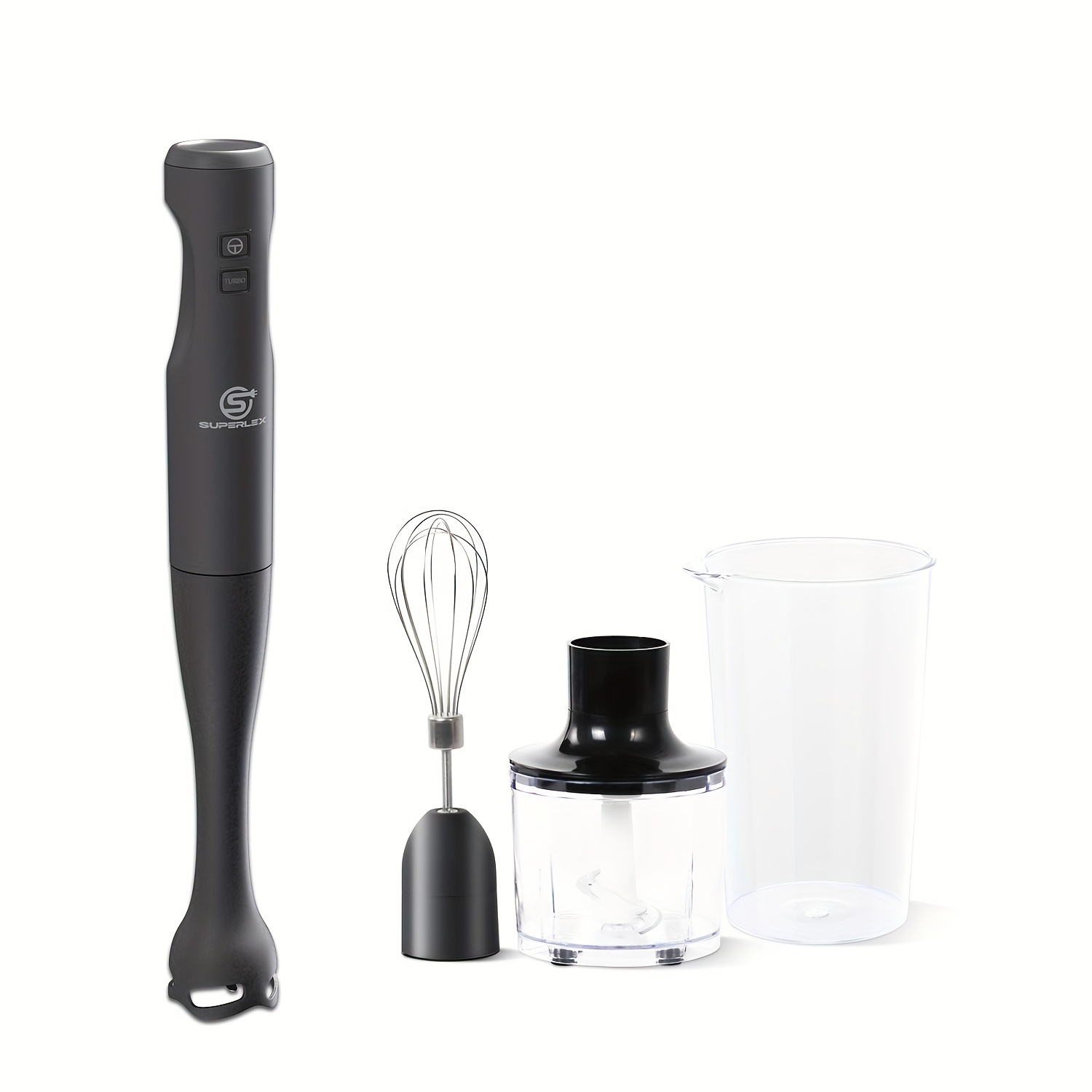 E-shop SUPERLEX 3-in-1 Stabmixer 350W - 2 Geschwindigkeitsstufen mit Mixerstab, Schneebesen, Zerkleinerer, Schüssel, ergonomischer Griff, einfache