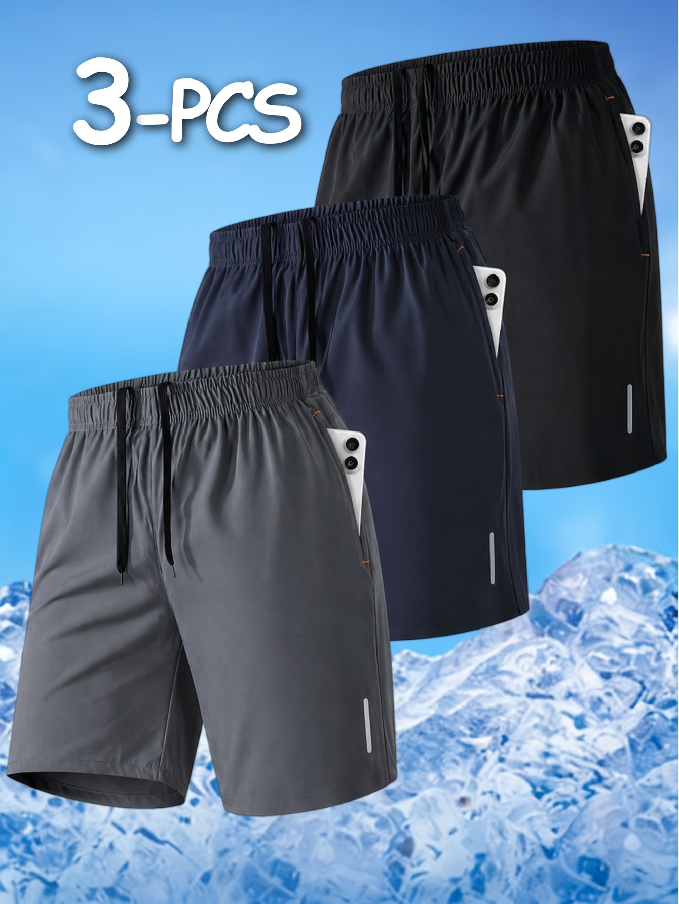 item picture 3pcs mens running athletic shorts casual   comfortable shorts letter print pockets and drawstring summer   apparel quick dry comfortable shorts casual zippered pockets slightly stretchable elastic waist drawstring shorts