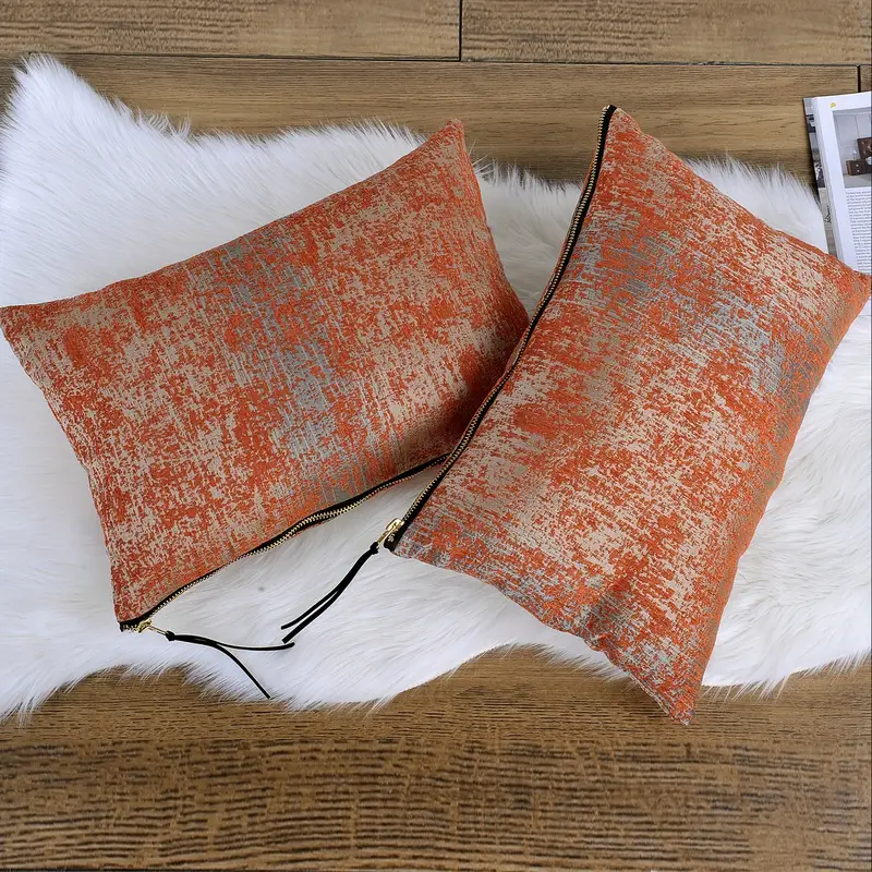 2pcs jacquard chenille big zipper soft decorative pillow covers set with double sided no insert stylish cushion cover for sofa couch chair living room bedroom decor Product details 4