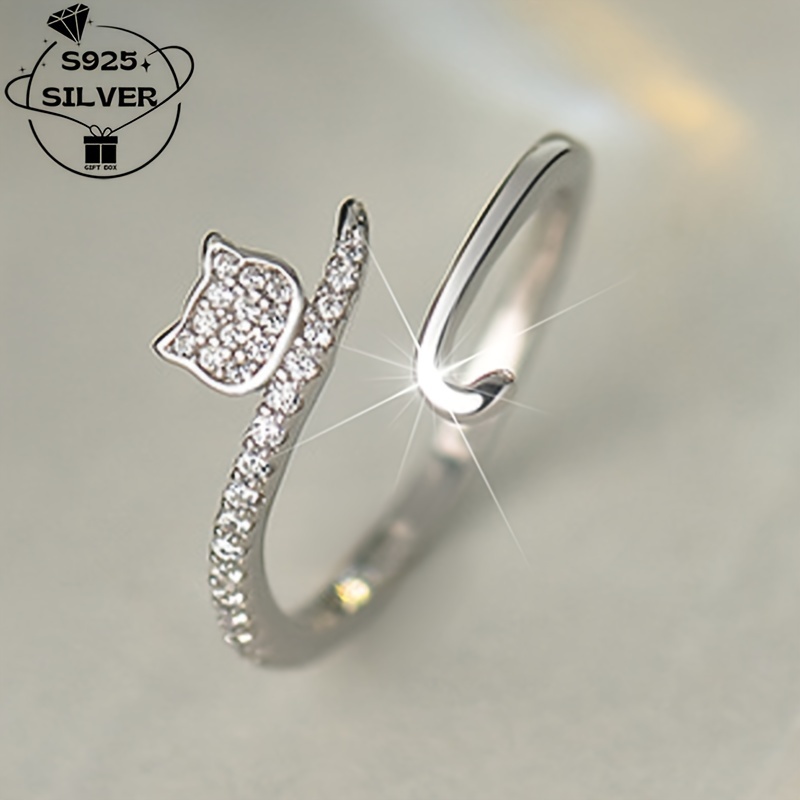 925 Silver Cat Zirconia Open Ring for Women