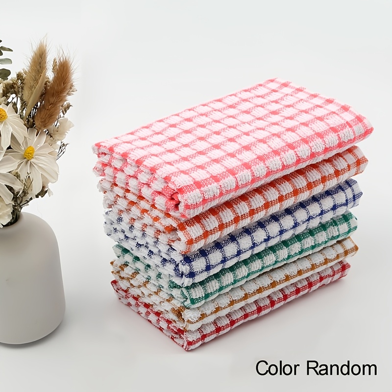 TEMU Set Of 6 Random Color Large Grid Reusable Cleaning Cloths, Measuring By Inches, Absorbent And Durable Kitchen Towels, Scouring Pads, Waffle Rack