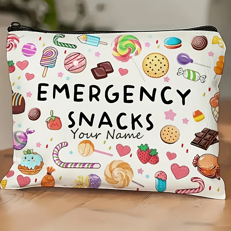 TEMU Fun Candy Print Handbag 1pc Personalized Name Text Customization, Vibrant Snack Elements, Large Capacity Lightweight Storage, Unisex Fitness,