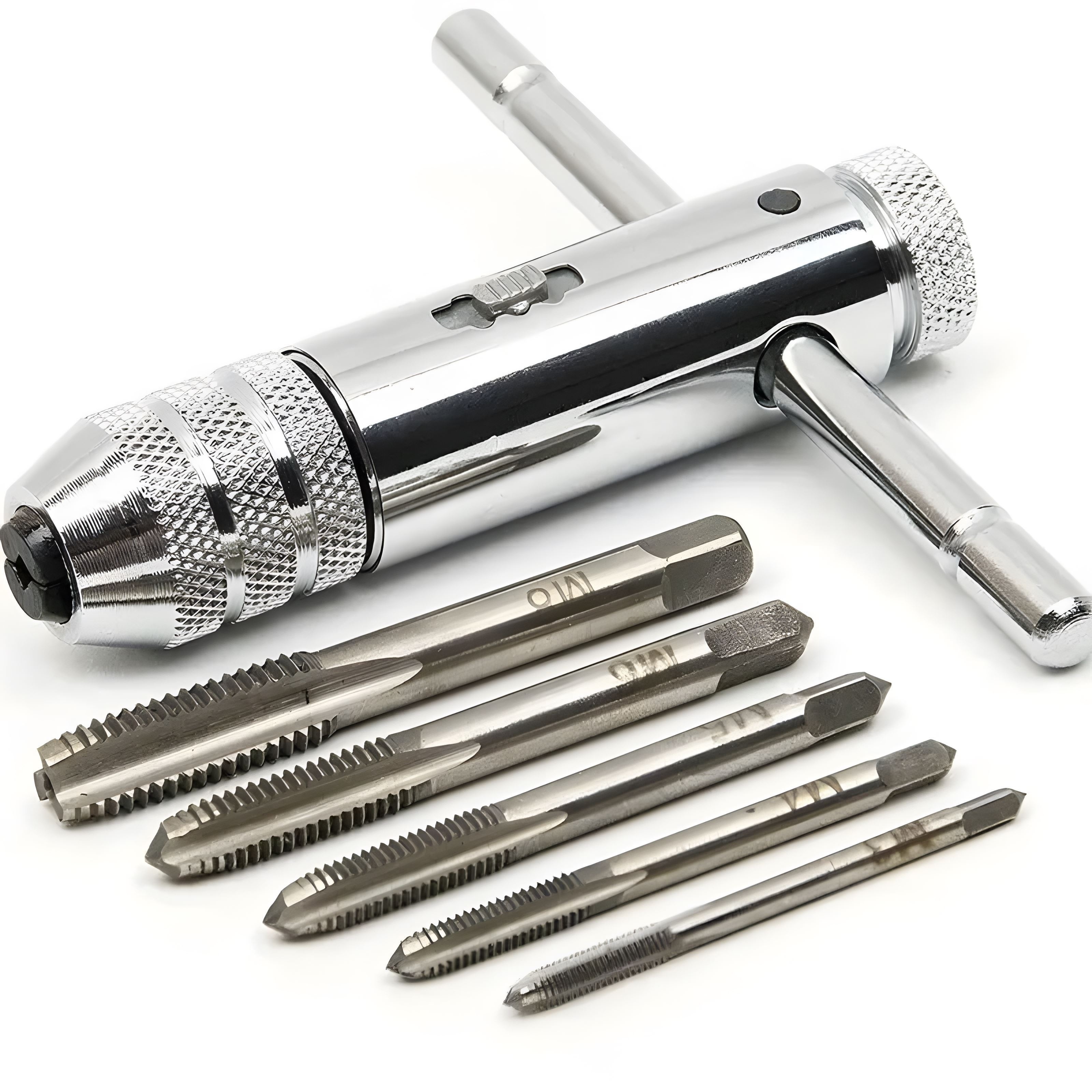 TEMU 5pcs -handle Ratchet Tap Wrench Set, M3-m8 Metric Thread Plugs, Chrome Finish, Self-locking, Ideal For Metal Fastening