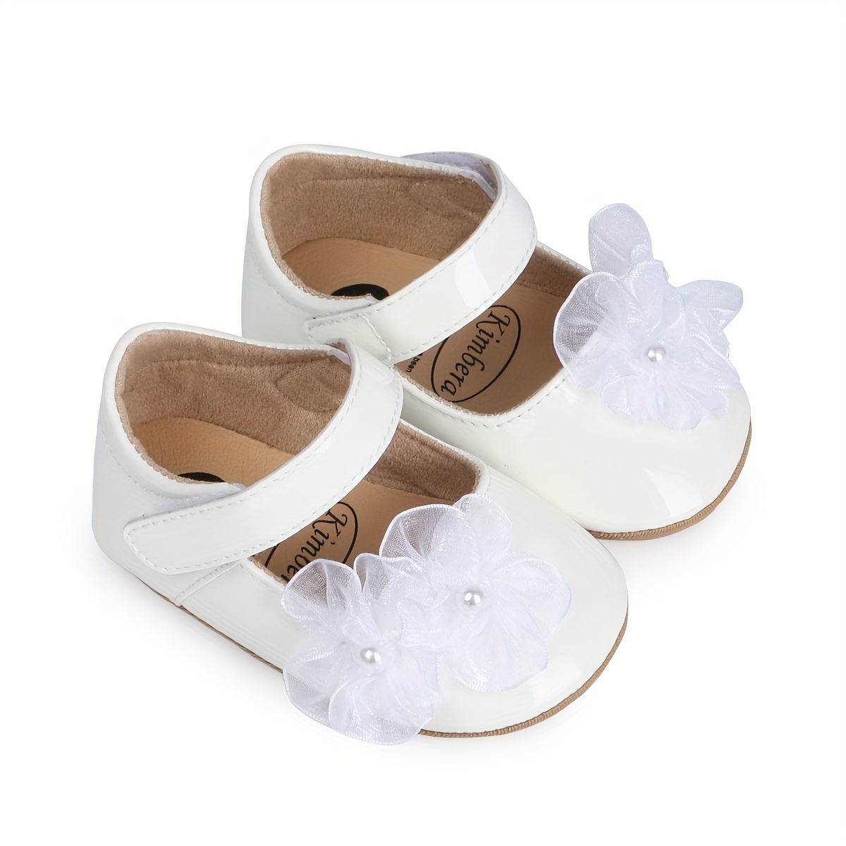 Baby Girls Soft Princess Dress Flats Shoes Infant Wedding Pearl Flower Decoration Mary Jane First Walker Newborn Shoe Baptism Shoes