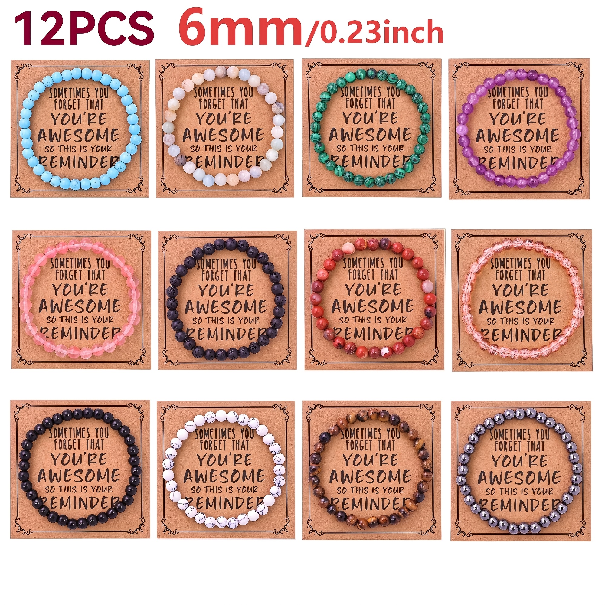 TEMU A 12-bead 6mm Natural Stone Bracelet, Handmade And Includes A Card With . You Might How Amazing You Are. A Great Gift For Mother's Day And