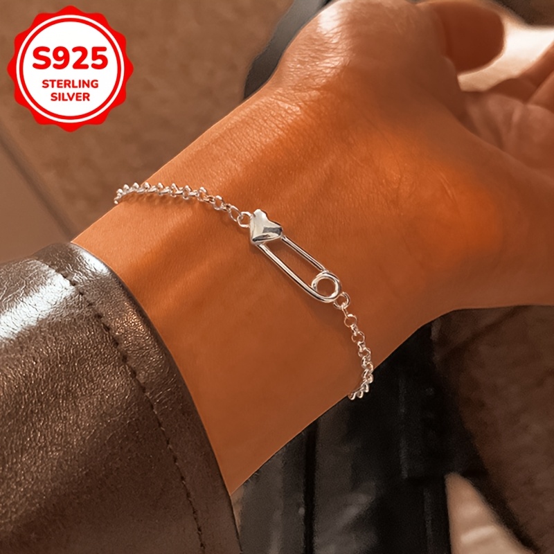 Heart Shaped Paperclip Bracelet 925 Silver 2g