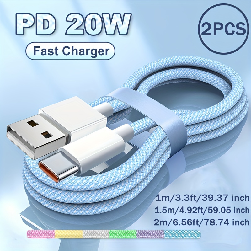 Cable USB tipo C de 3.1 A de carga rápida [2 unidades, 3.3 pies + 3.3  pies], cargador USB-A a USB-C, cable trenzado de nailon para Samsung Galaxy  S21