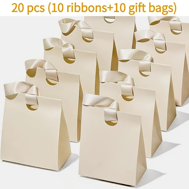 TEMU Set da 20 pezzi di sacchetti regalo di carta, inclusi 10 sacchetti di carta + 10 manici a nastro, sacchetti regalo riutilizzabili, adatti per