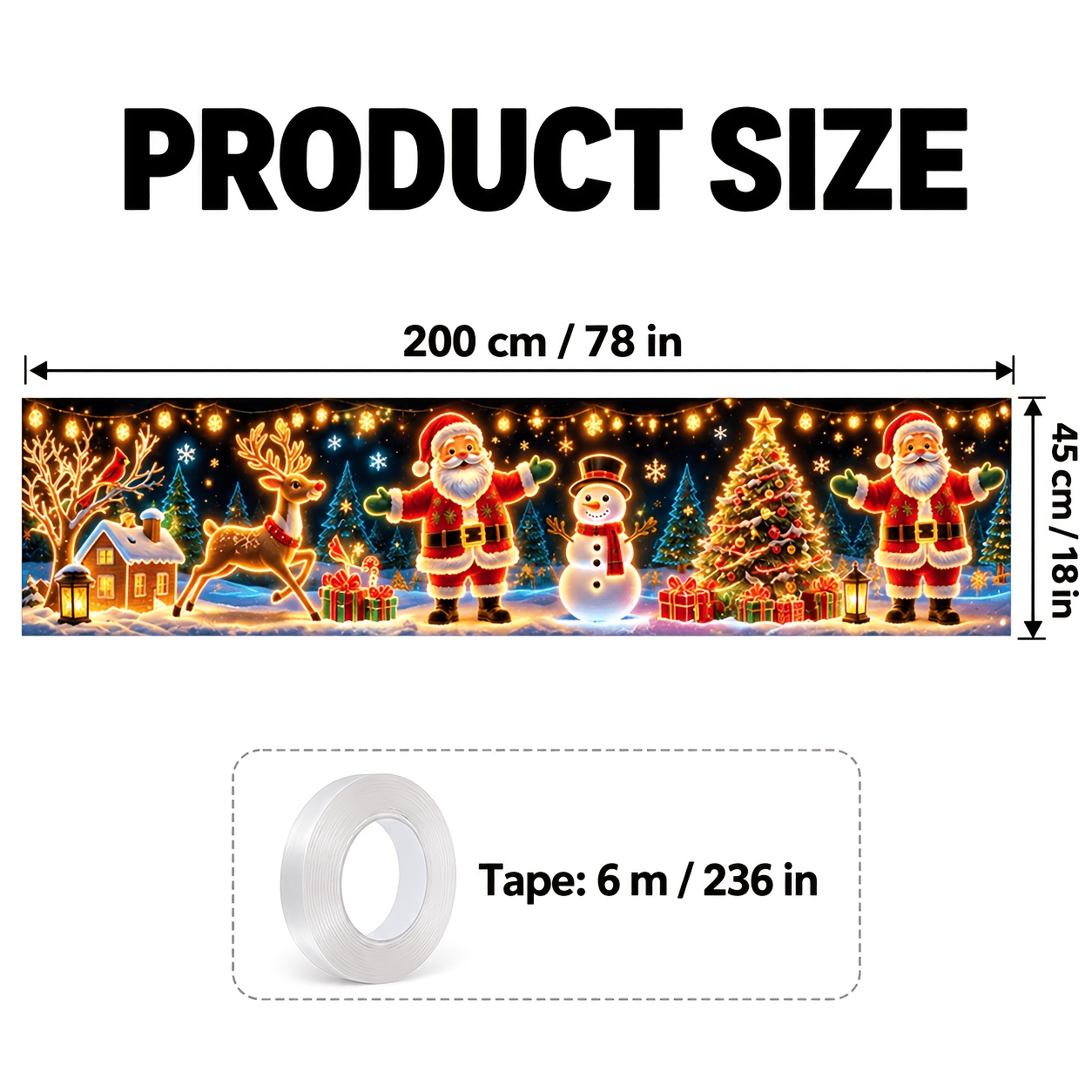 TEMU 2d Flat, 2d Flat Banner, 1pc, Merry Christmas Courtyard Party Banner, Uv Activated, Christmas Town Santa Claus Snowman Reindeer Pattern,, Create