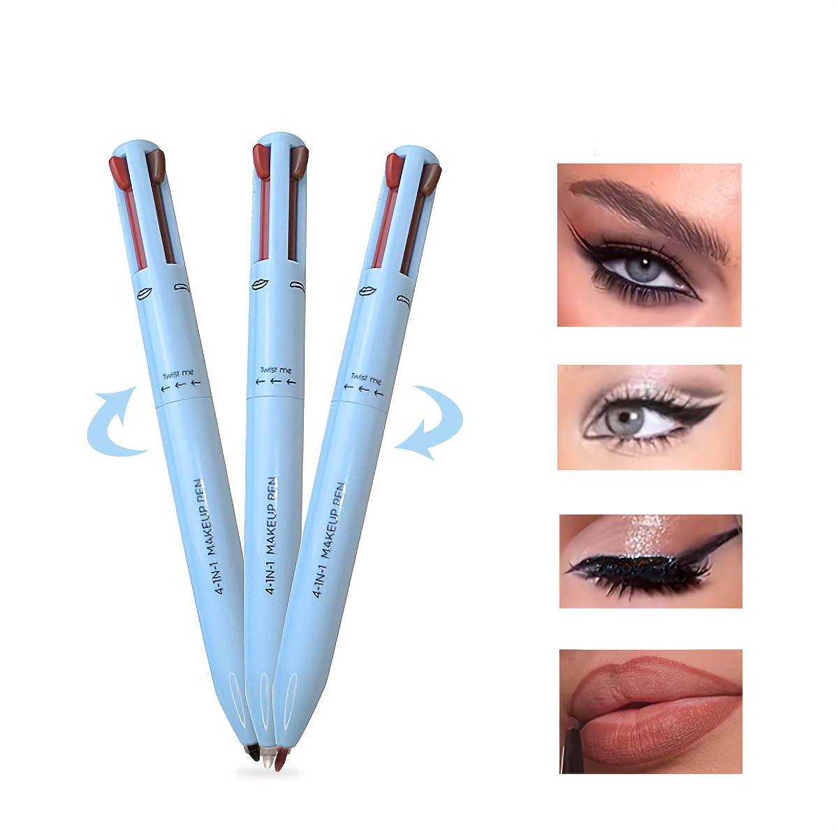 4-in-1 Long-Lasting Multi-Function Makeup Pen, -Smooth Application, Suitable for Lips and Eyes, Helps You Create a Stunning Makeup Look