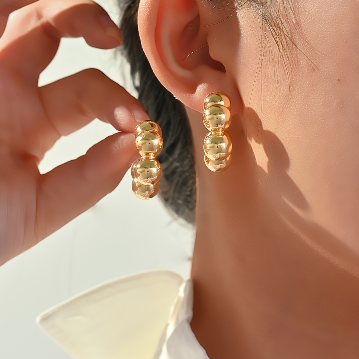 

1 Paire de Boucles d'Oreilles Créoles Dorées à Motif de Haricot pour Femmes, Style Vintage Mignon, Parfaites pour les Fêtes et , Cadeau Idéal pour Elle, Meilleur pour Noël