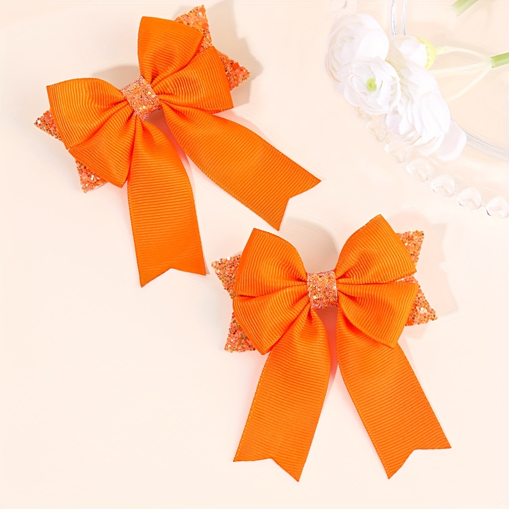 2pcs Glitter Hair Bow Clips For Solid Color Bow Hairpins Grosgrain Ribbon Hair Barrettes Simple Hair Accessories For For Gifts