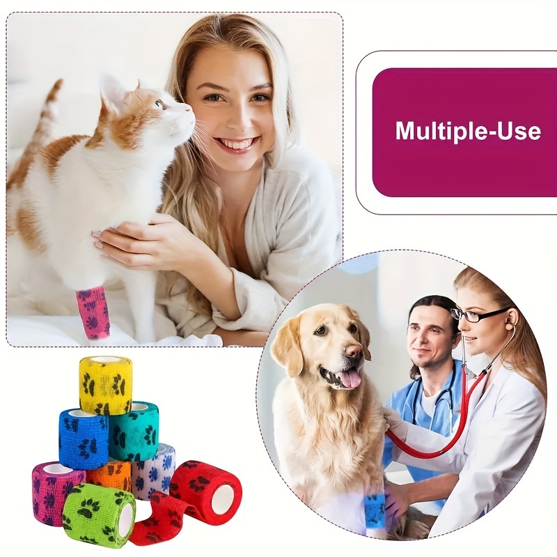 6pcs Mixed Colors Pet Vet Wrap Self Bandage, Non-woven Pet Elastic Bandages, Wrap Tape For Wrist, Ankle Sprains & Swelling