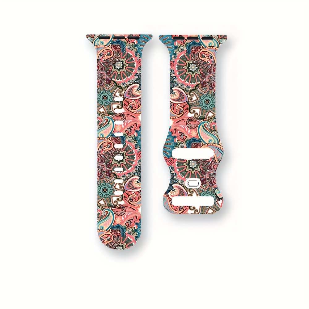 Image of Retro Totem Theme Silica Gel Watch Strap | Fashionable, Soft And Comfortable, Fits Iwatch /2/3/4/5/6/7/8/9/10/11/se, Sizes 38/40/41/42/44/45/49mm, Ideal For Gifts
