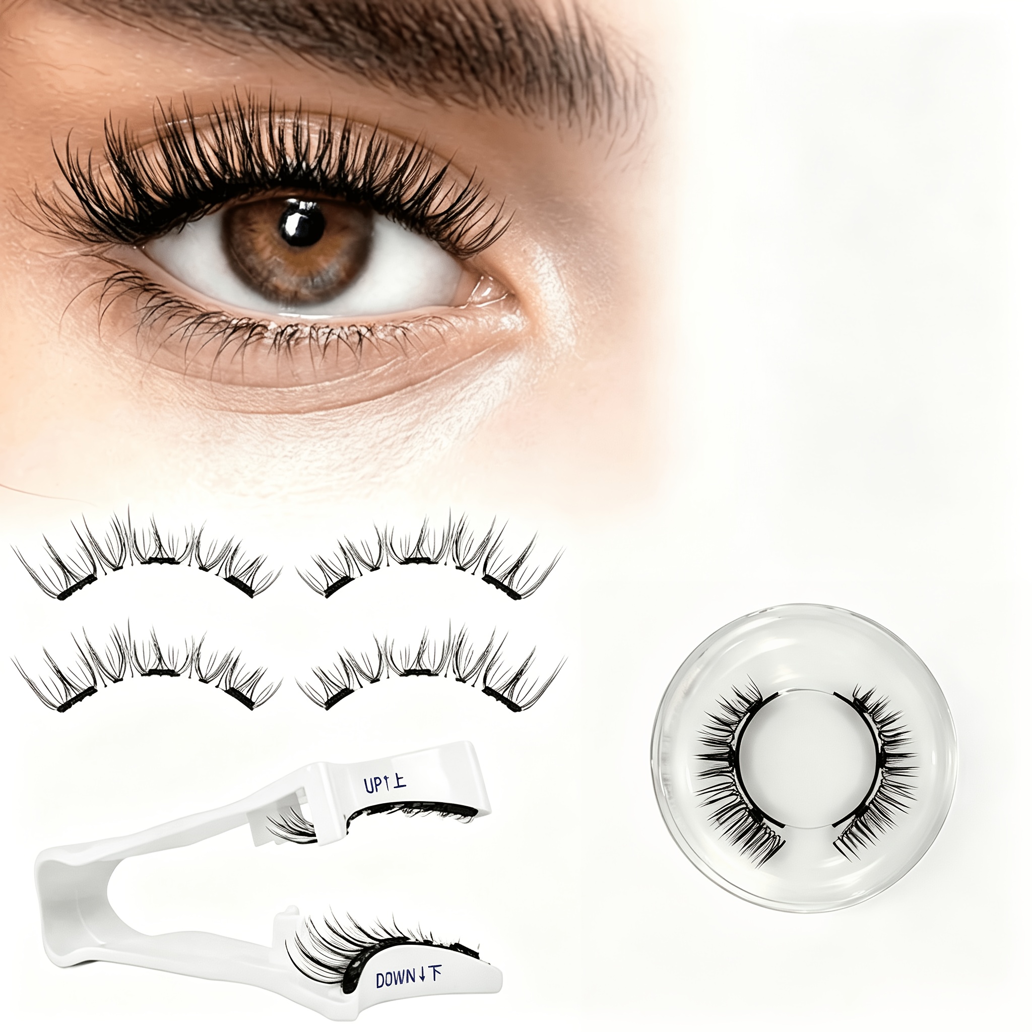 TEMU Set Complet de Cils Magnétiques 3D Naturels et Volumineux Colle avec Applicateur d'Aide, Doux et Confortables, Réutilisables, Idéaux pour