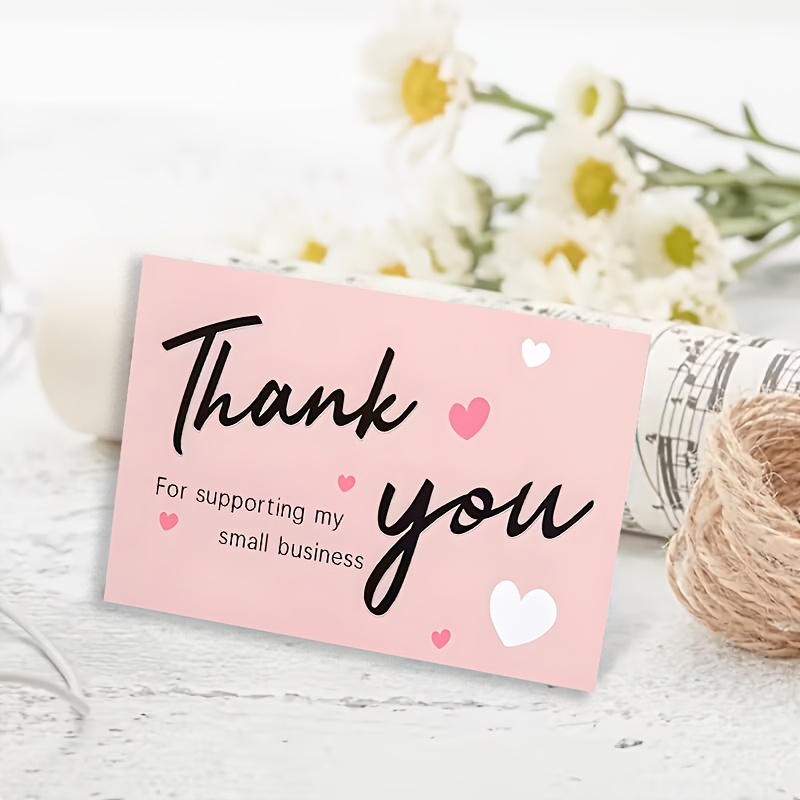 50pcs Elegant Pink Thank You Cards | High-quality Paper, Design For Gift Packaging