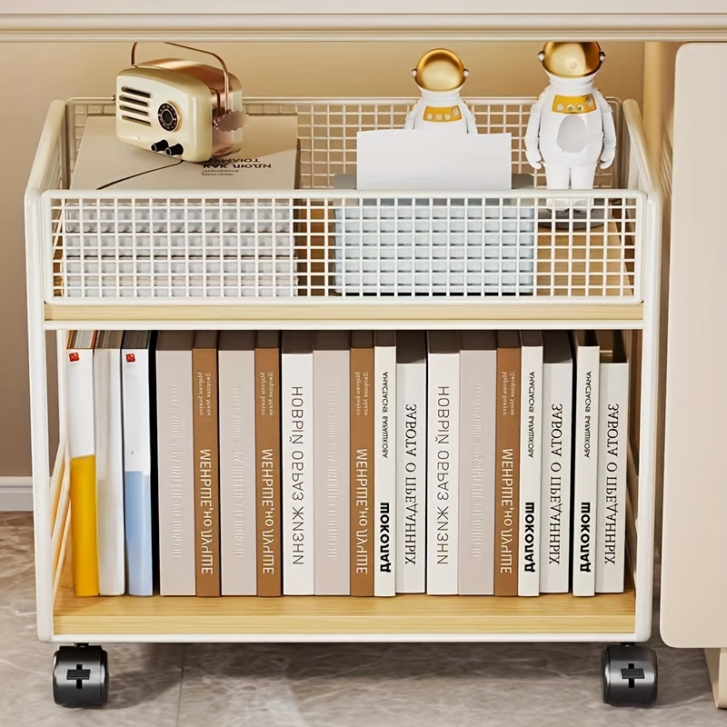 multi tier metal mesh bookshelf with wheels space saving rolling storage organizer for books plants more no     home   shelves utility racks Product details 0